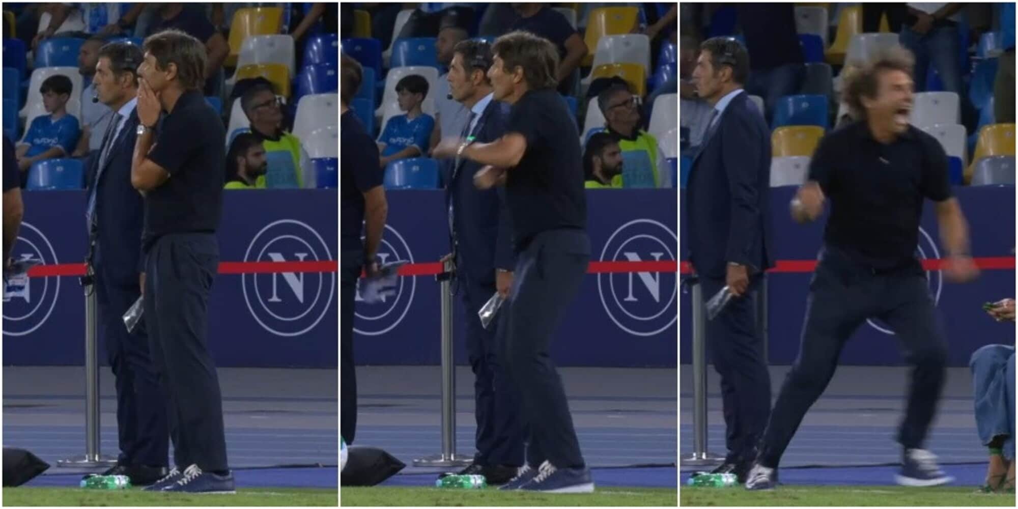 Conte, l'esultanza pazzesca dopo il gol al 95' di Anguissa in Napoli-Cagliari