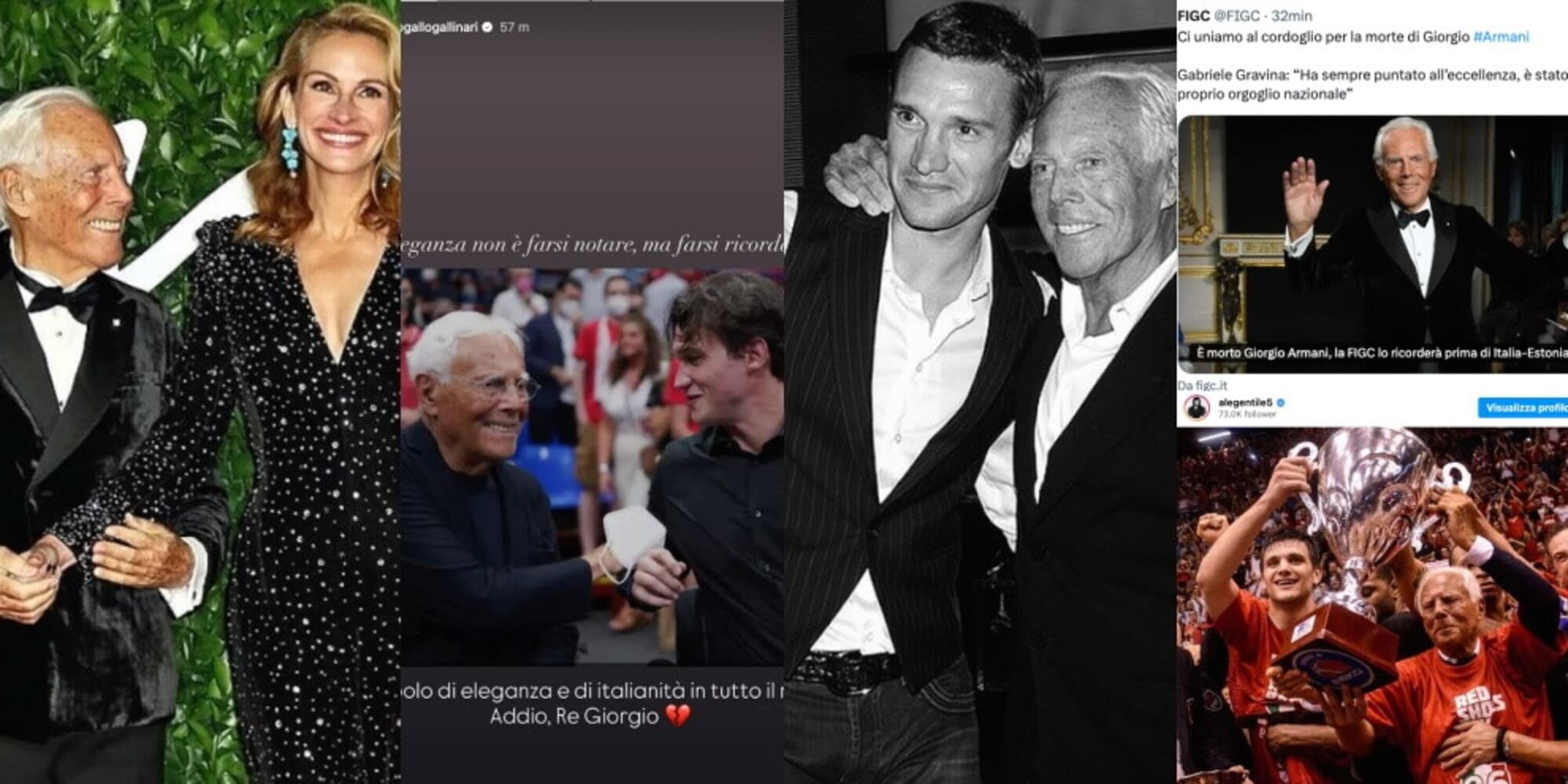 Morte Giorgio Armani, da Shevchenko fino a Julia Roberts, Juve e Piacenza: lo sport e i vip ricordano il Re della moda