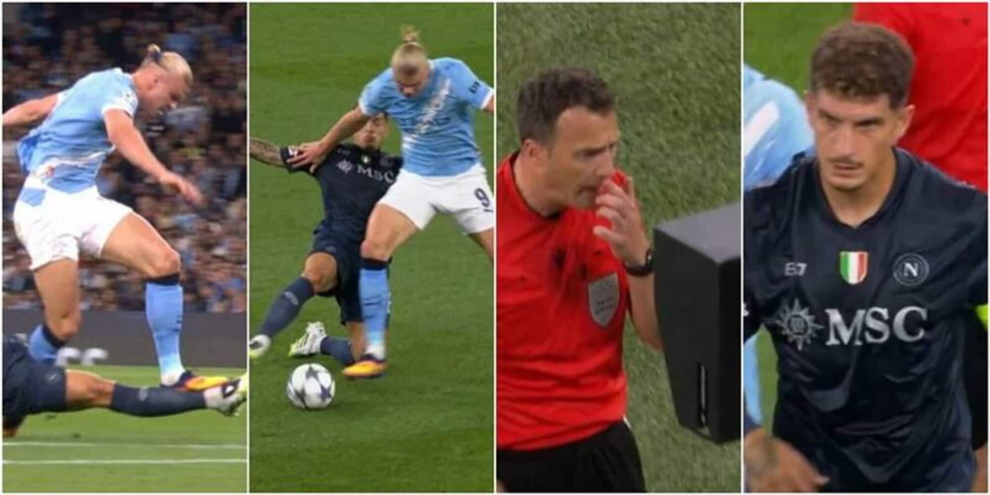 Di Lorenzo espulso per il fallo su Haaland: la fotosequenza