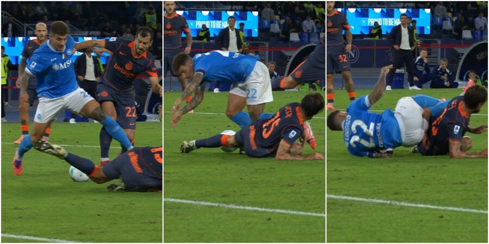 Rigore per il Napoli contro l'Inter, fallo di Mkhitaryan su Di Lorenzo: la fotosequenza