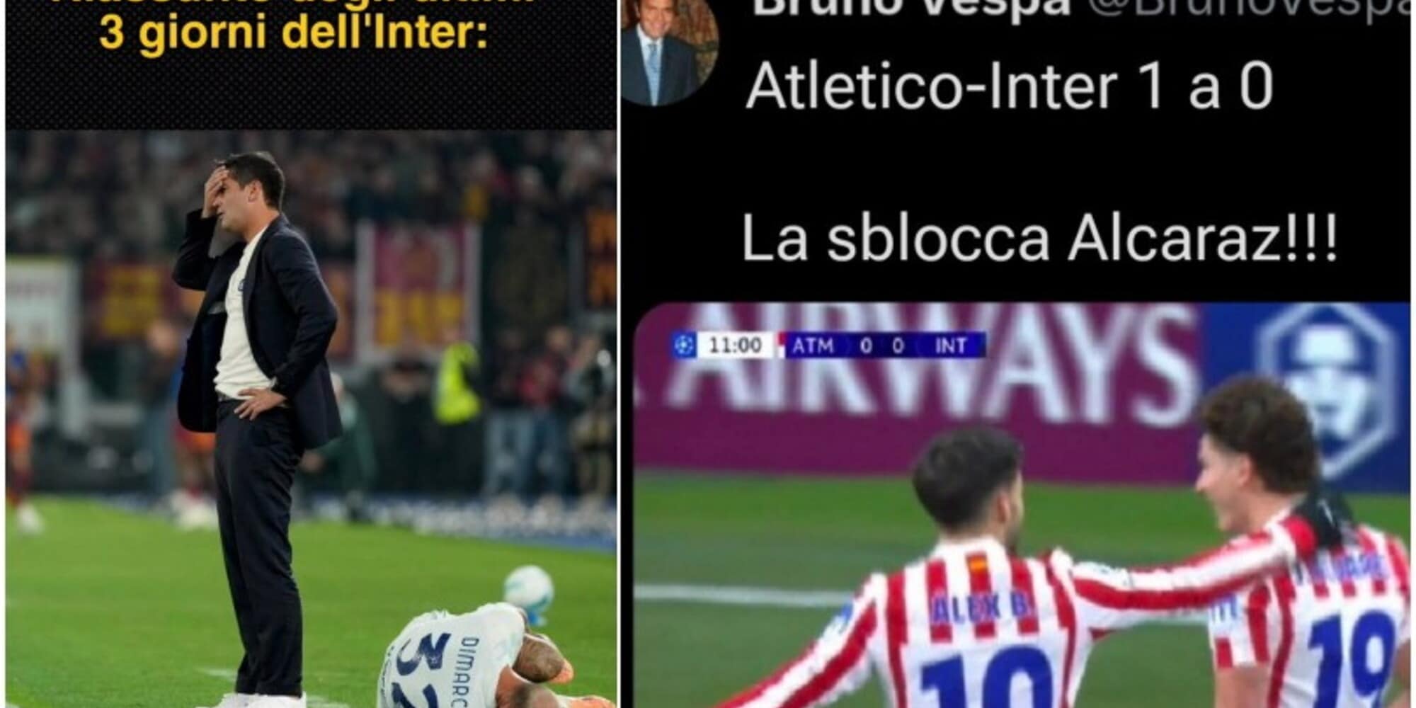 L'Inter perde all'ultimo minuto contro l'Atletico in Champions: i social invasi dalle ironie dei tifosi