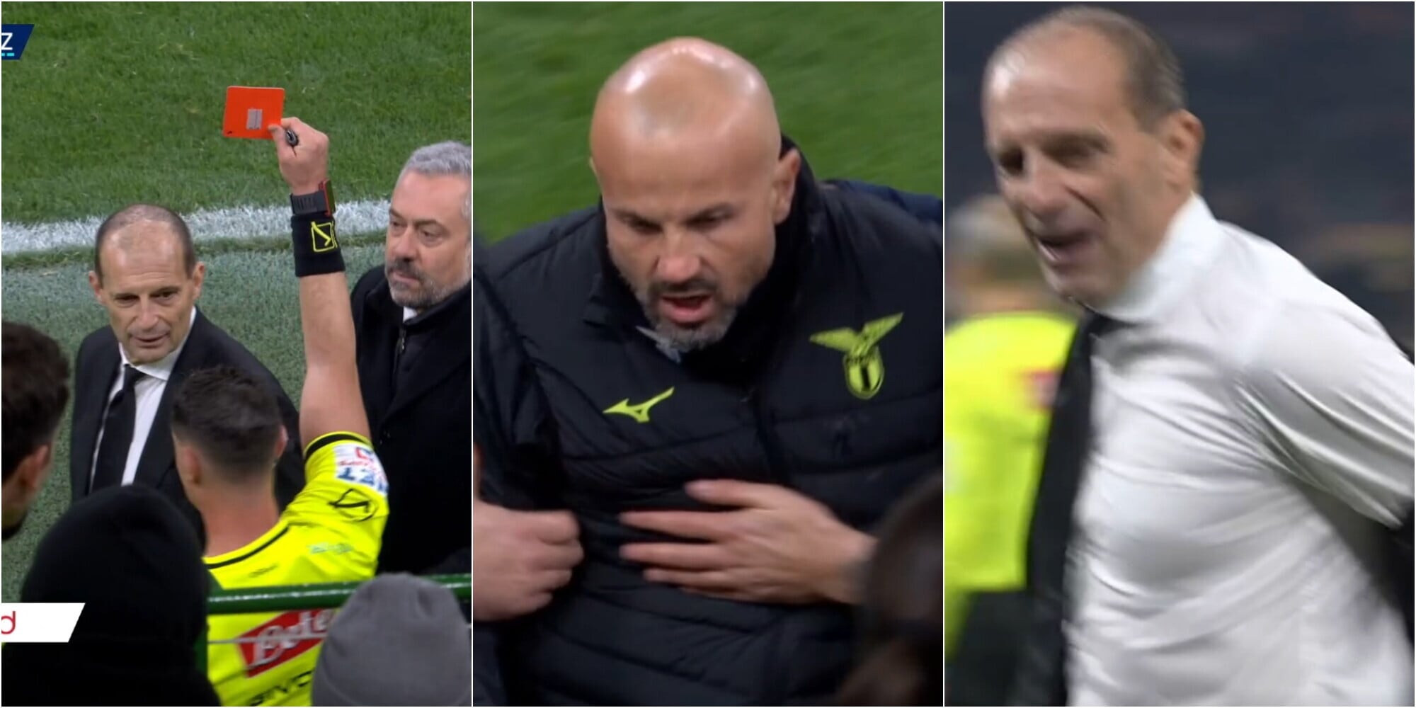 Milan-Lazio, Allegri espulso per proteste nel finale: caos e rissa sfiorata con il vice di Sarri