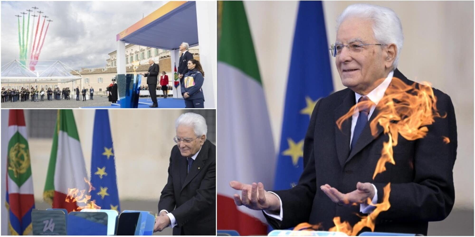 Mattarella accende il braciere del fuoco olimpico: parte dal Quirinale il viaggio della fiamma di Milano-Cortina