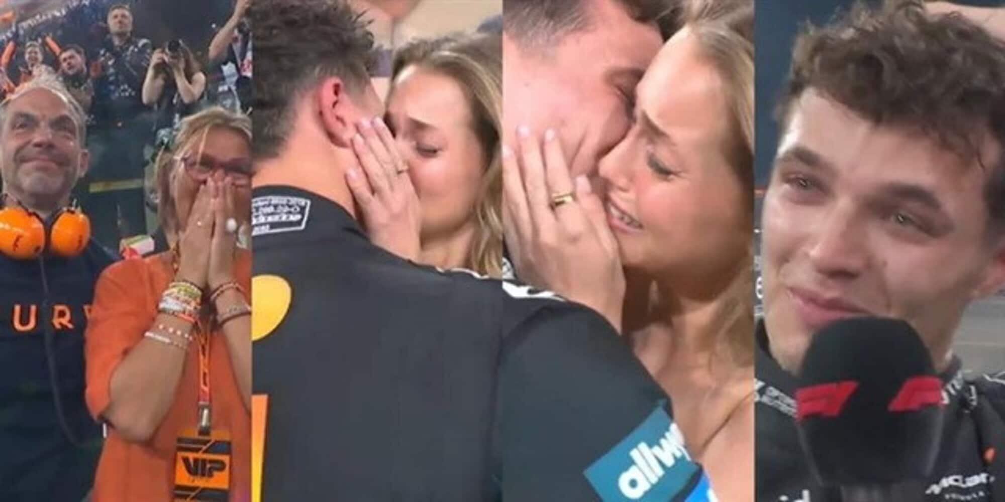 Norris scoppia in lacrime: è il nuovo campione della Formula 1. Il pianto della mamma e il bacio con la fidanzata