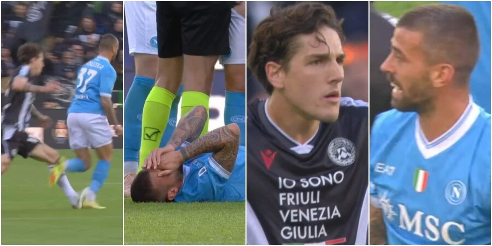 Zaniolo entra duro su Spinazzola: faccia a faccia in Udinese-Napoli