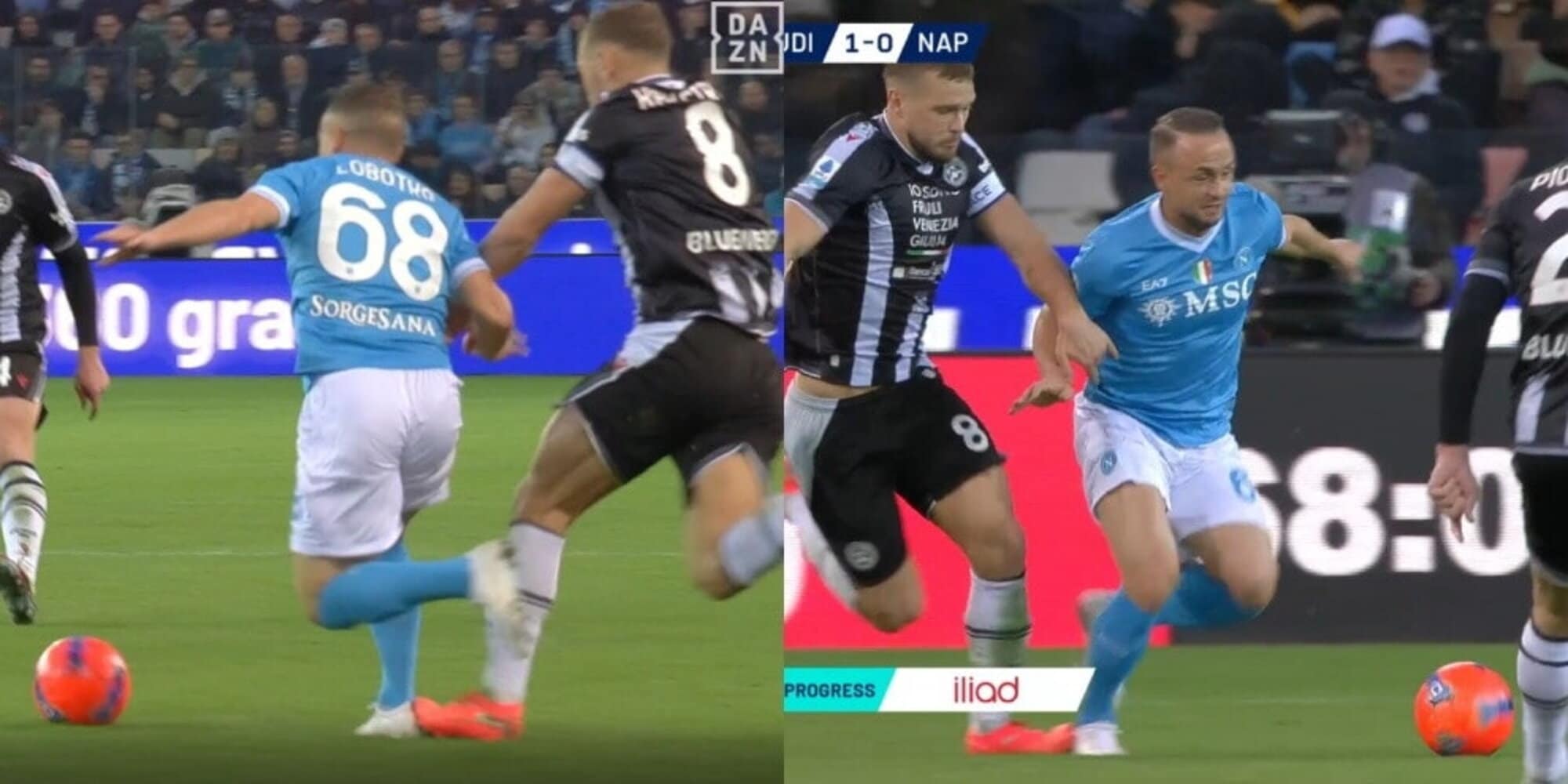 Il fallo su Lobotka rivisto al Var: la fotosequenza del secondo gol annullato all'Udinese contro il Napoli