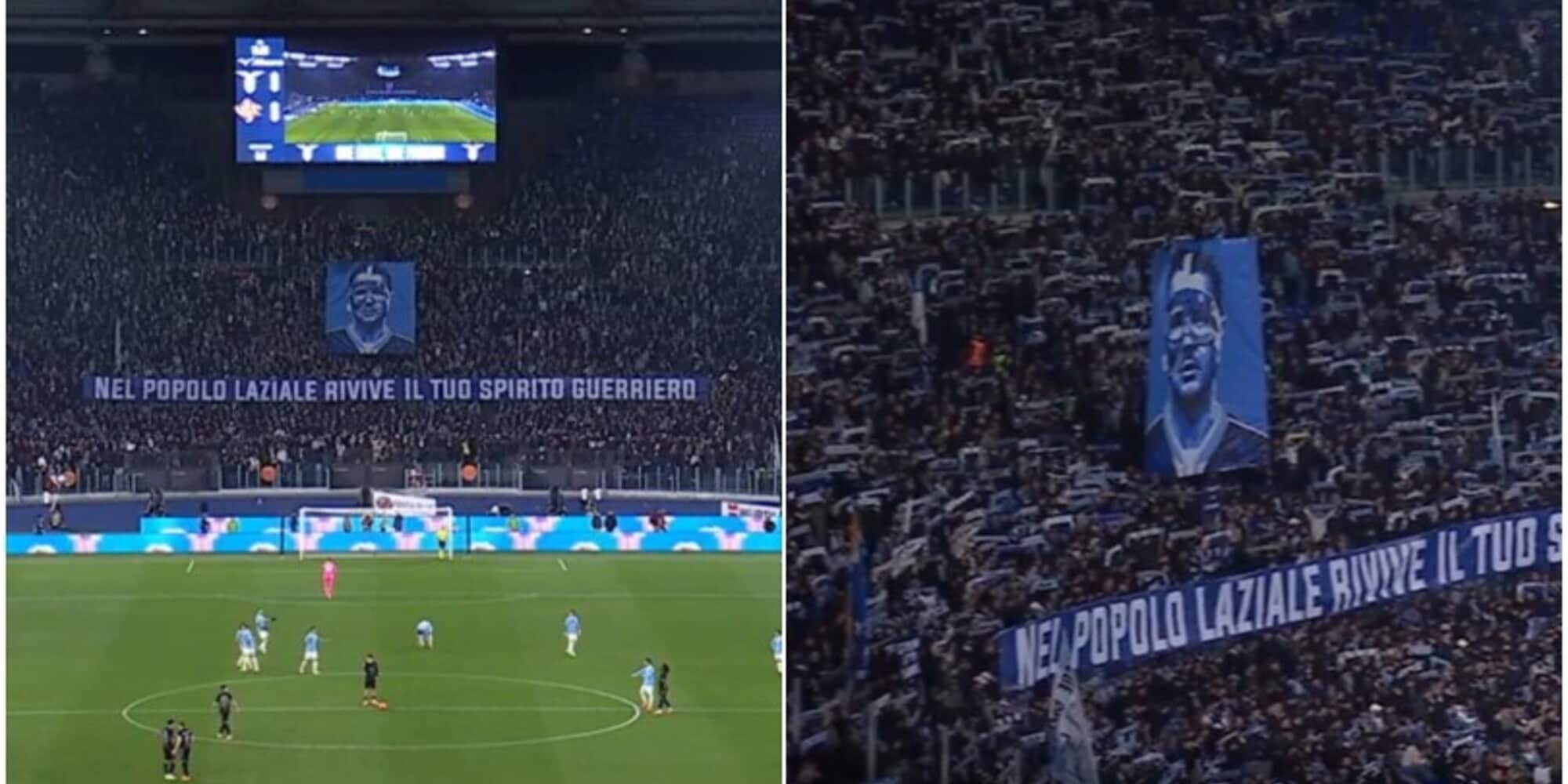 I tifosi della Lazio dedicano un maxi striscione a Mihajlovic prima di Lazio-Cremonese