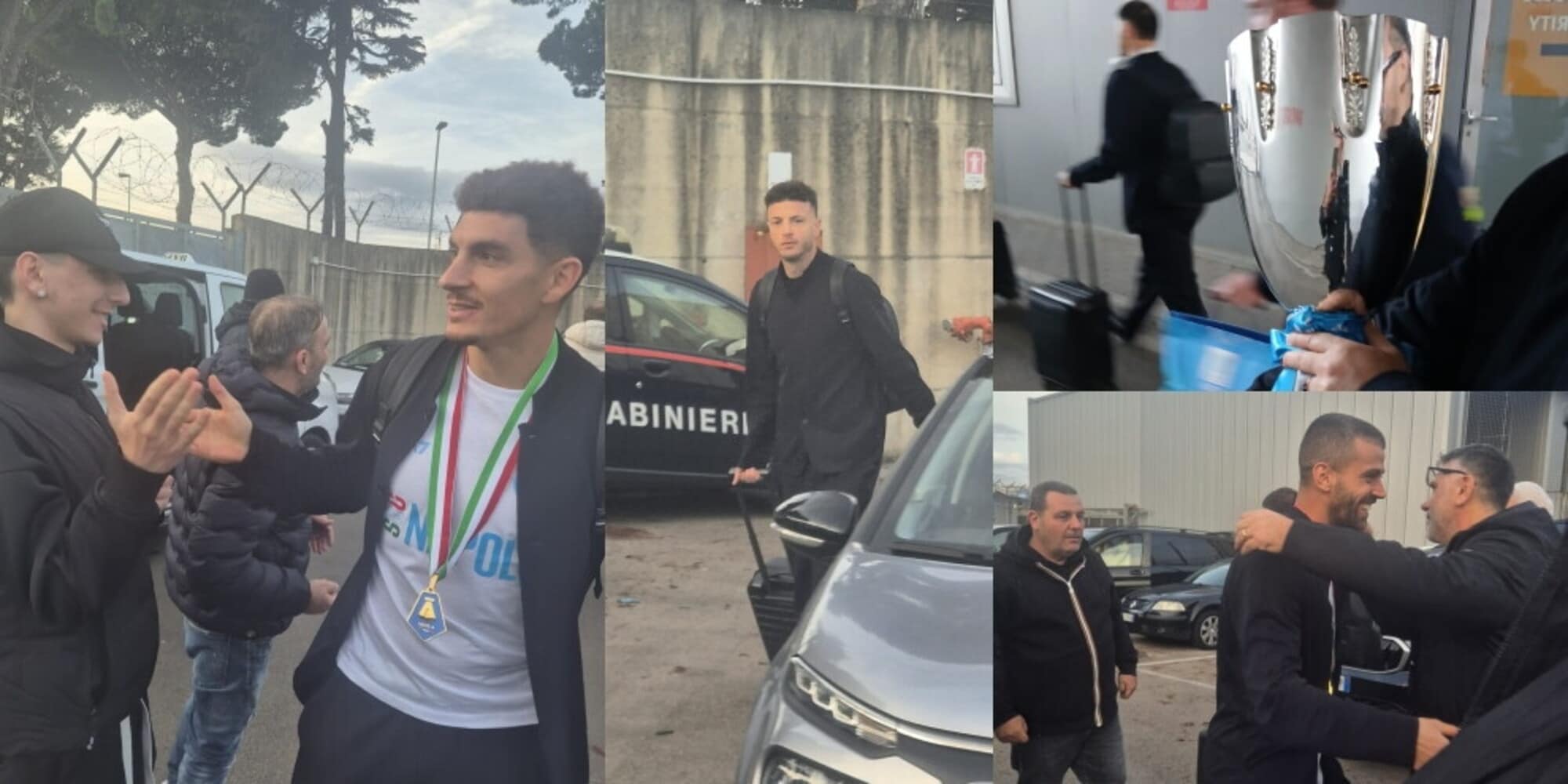 Il Napoli torna a casa con la Supercoppa: la festa dei giocatori a Capodichino con i tifosi