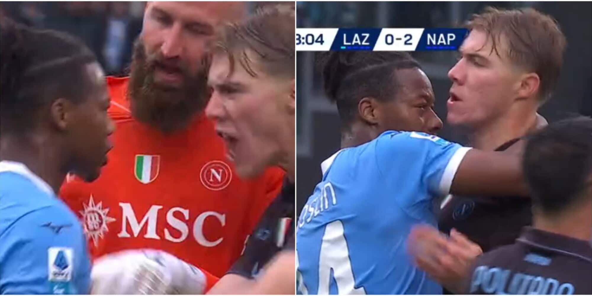 Scintille tra Noslin e Hojlund in Lazio-Napoli: la fotosequenza della mini rissa