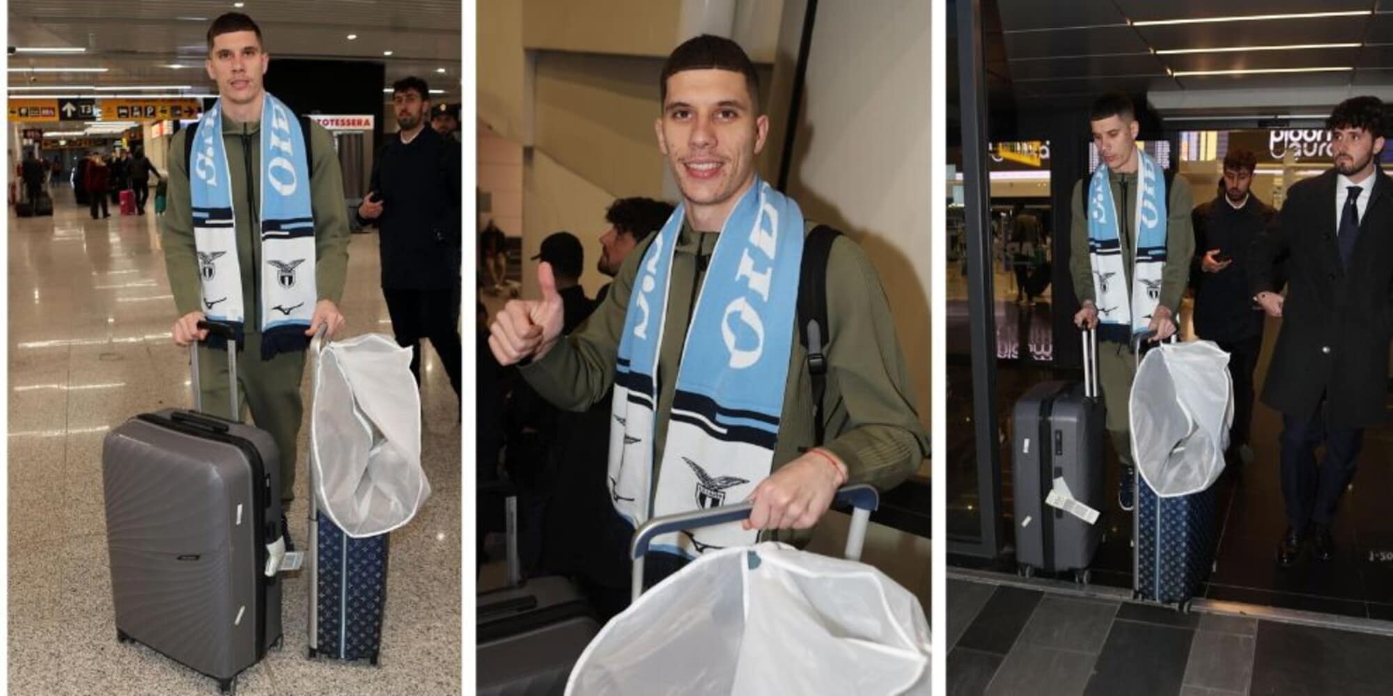 Ratkov, tutte le immagini del suo arrivo a Roma tra sciarpa, bagagli e abito elegante