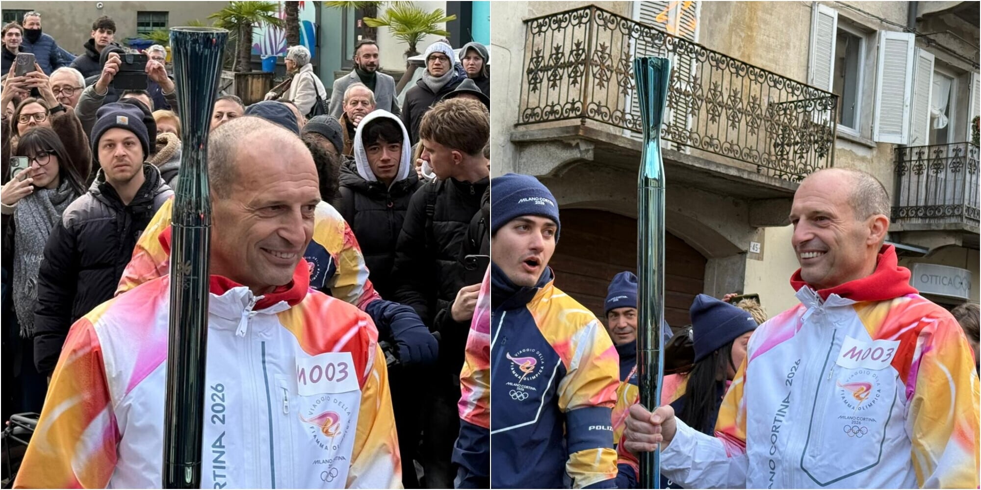 Allegri tedoforo per Milano-Cortina, emozionato con la Fiamma a Borgomanero