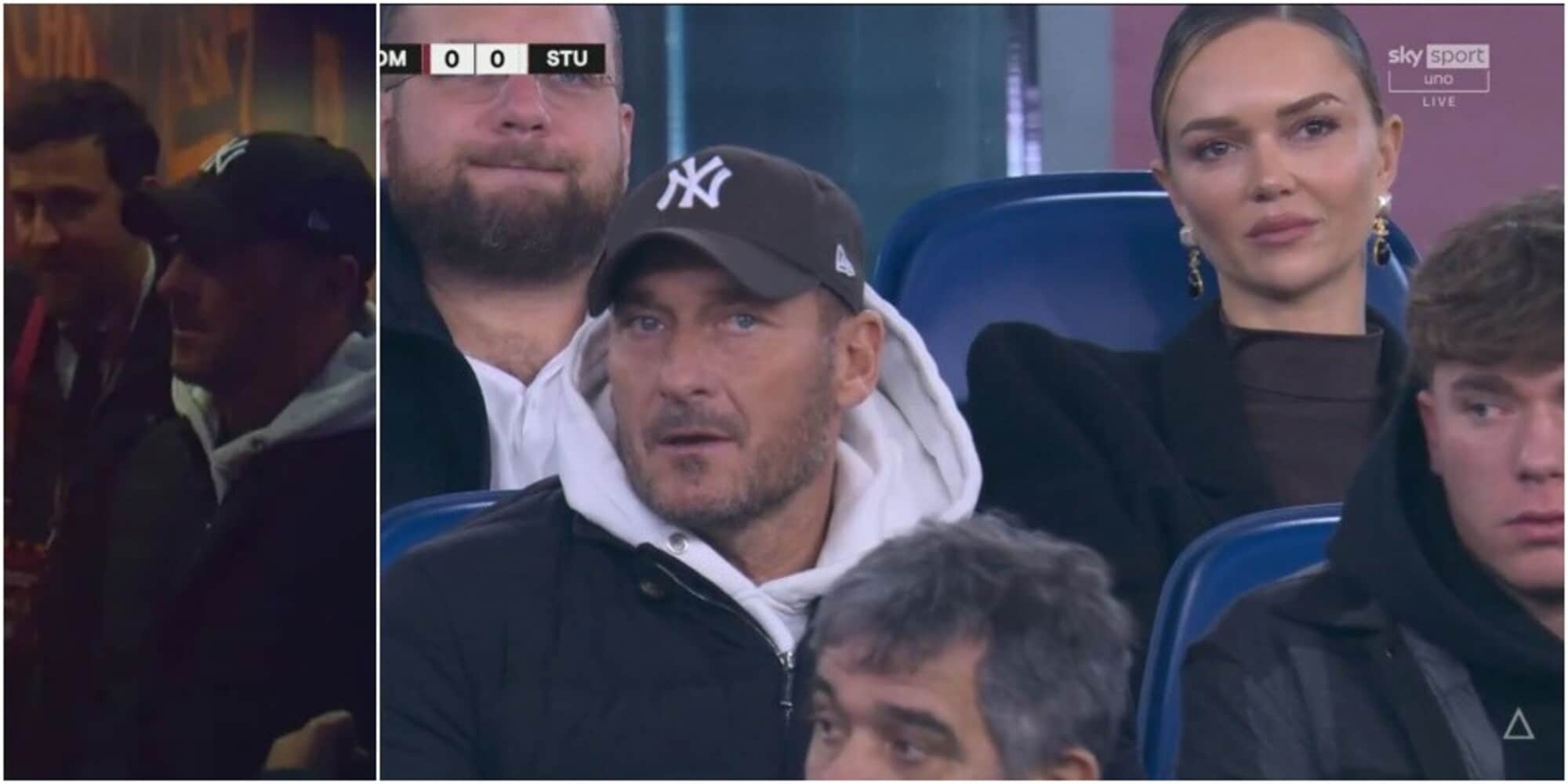 Emozionato e con il figlio Cristian: ecco Totti a vedere la sua Roma dopo quasi tre anni