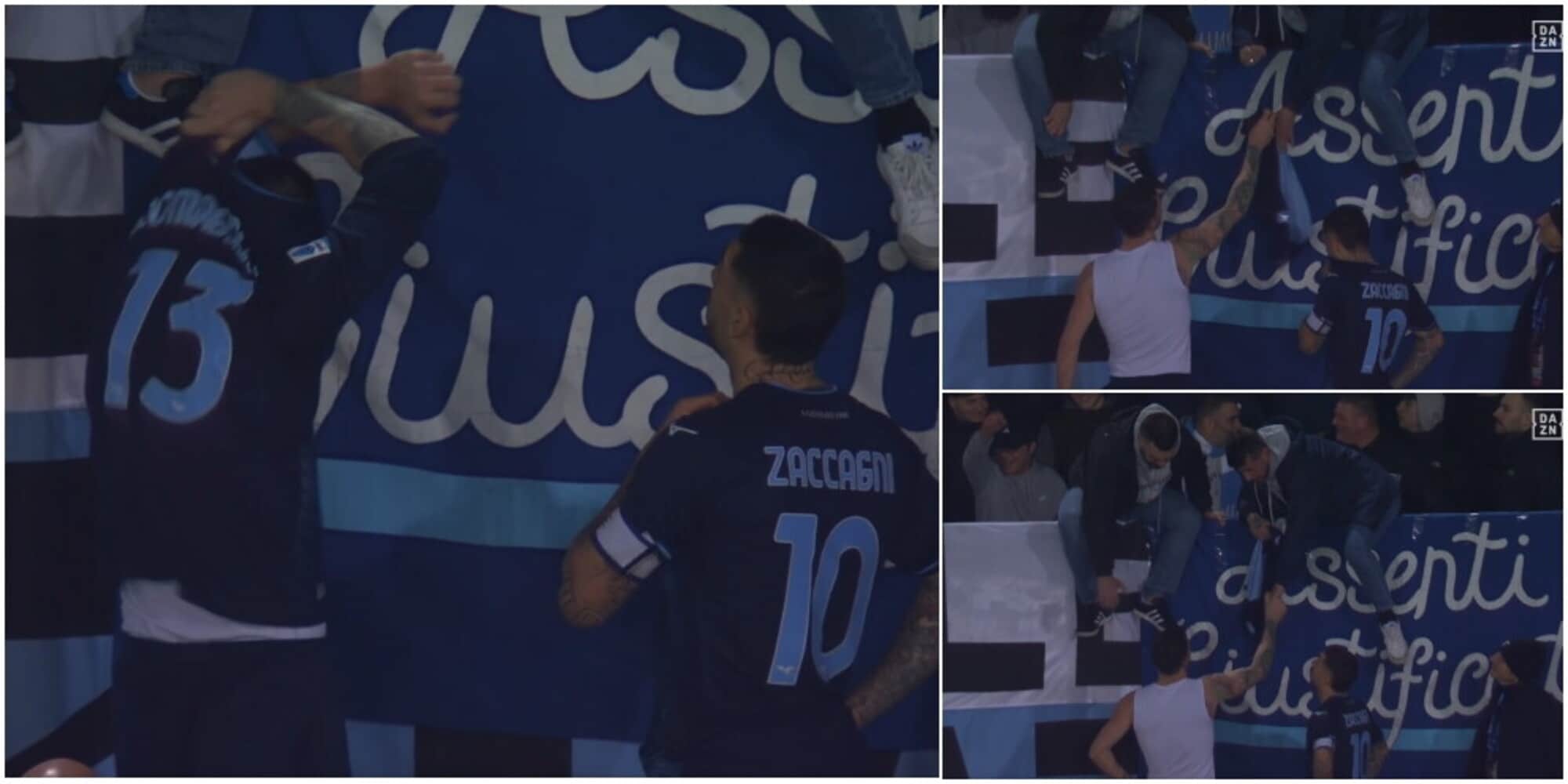 Romagnoli e la maglia regalata ai tifosi della Lazio prima dell'addio