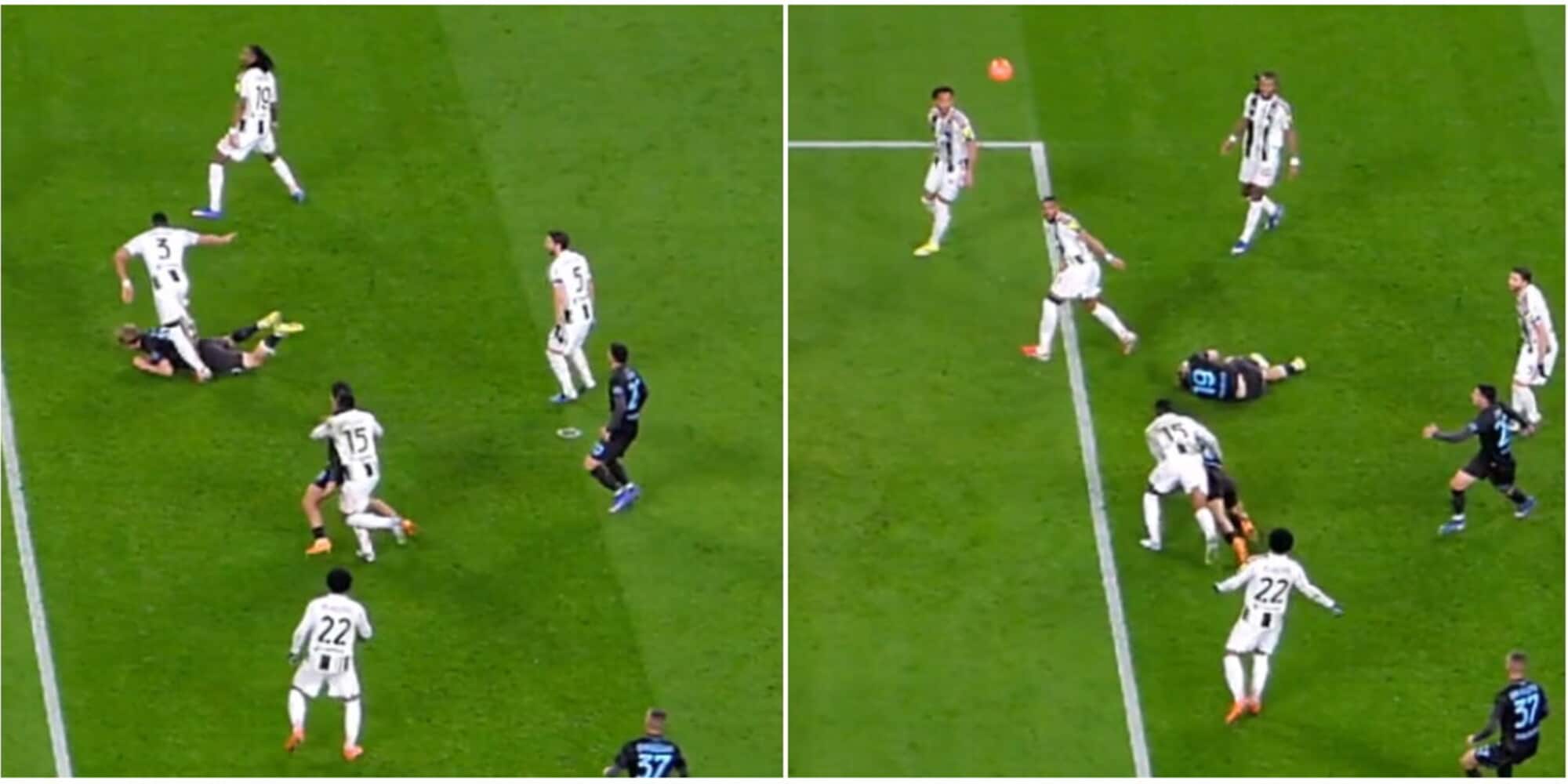 Kalulu atterra Vergara in area della Juve, l'arbitro non concede il rigore al Napoli: la fotosequenza
