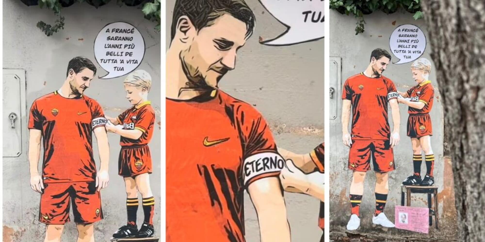 Il murale di Totti bambino diventa virale: le foto che hanno commosso i romanisti