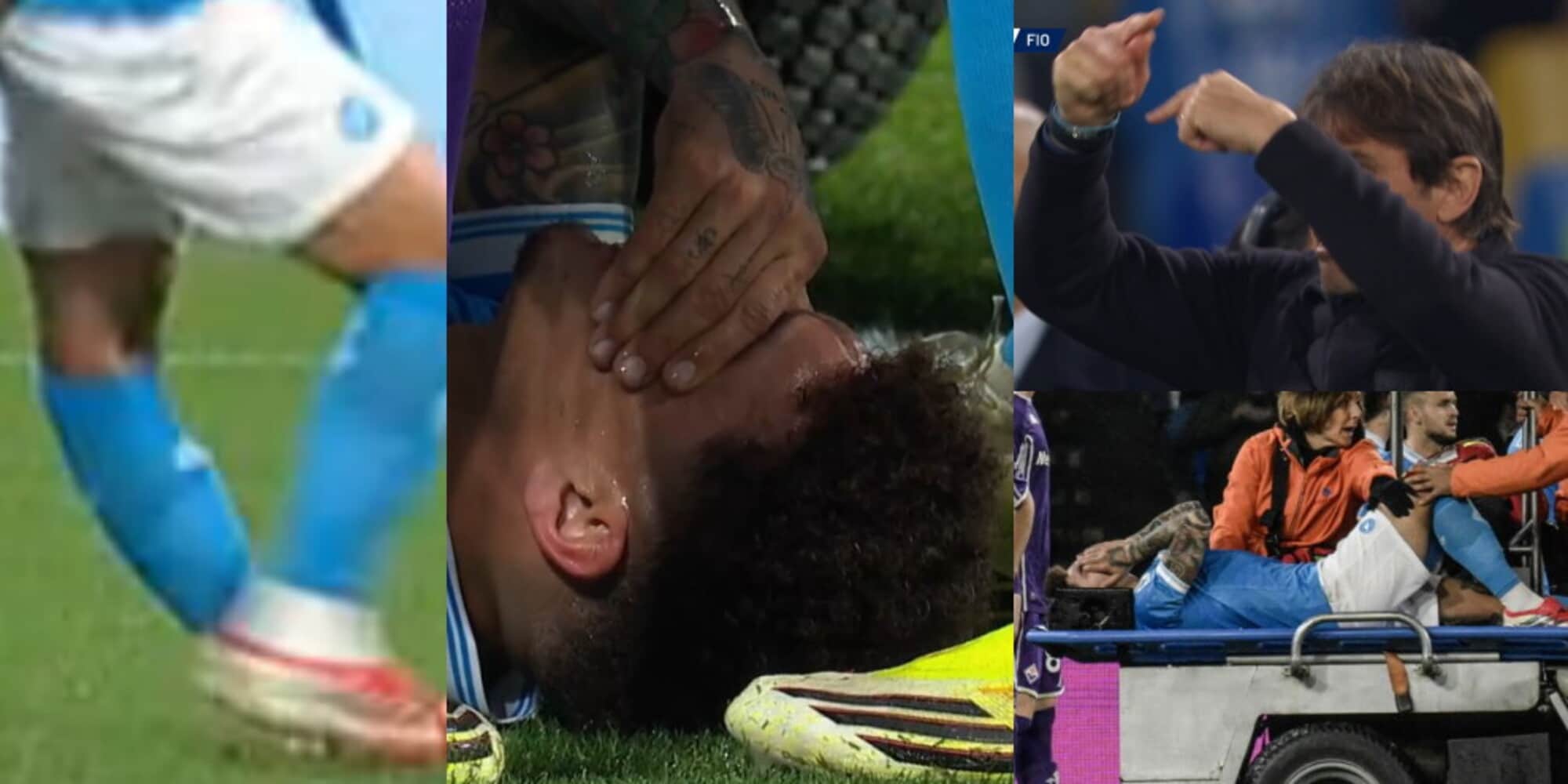 Di Lorenzo, infortunio shock: le foto mentre lascia il campo in barella e il gesto di Conte