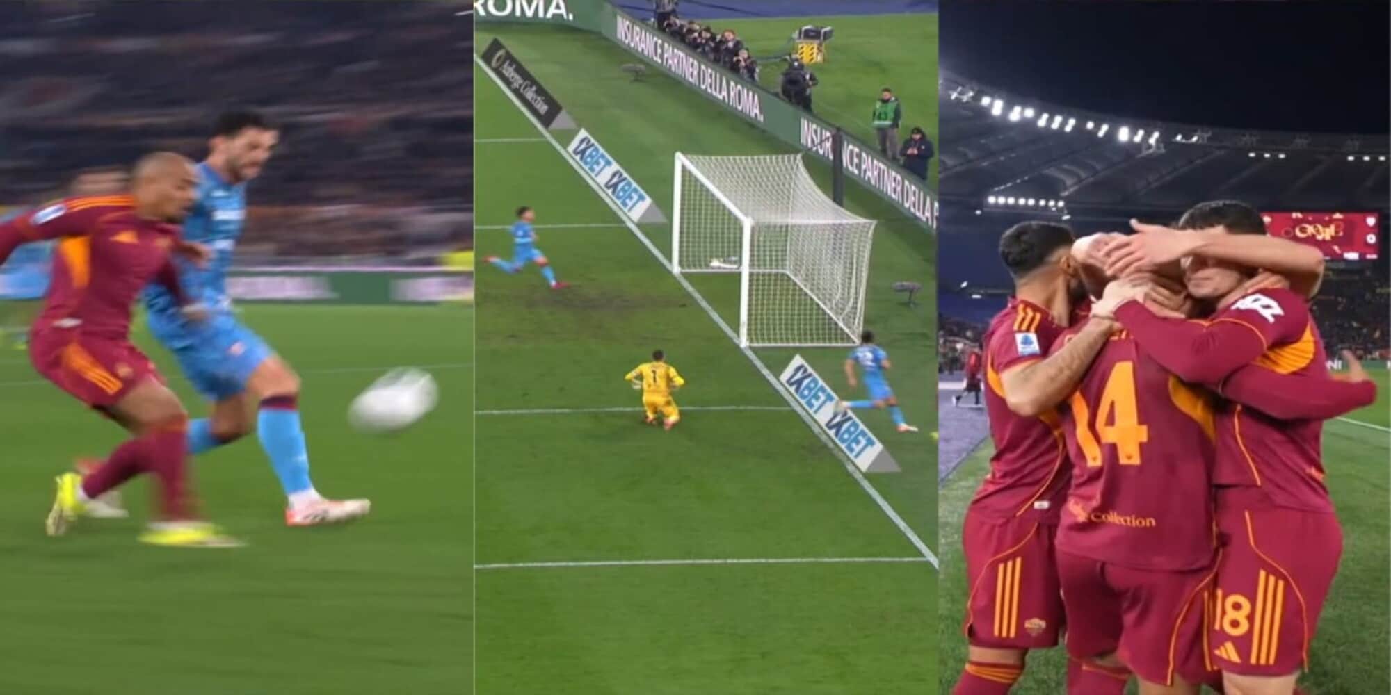 Super gol di Malen, Roma avanti contro il Cagliari: Caprile non può nulla sul pallonetto