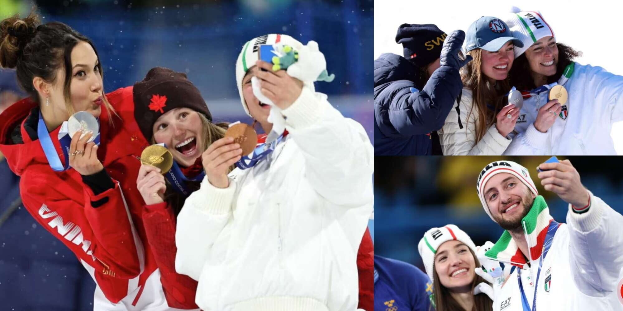 Medaglia, inno e... selfie: da Tabanelli a Brignone e Constantini, l'immancabile foto ricordo sul podio