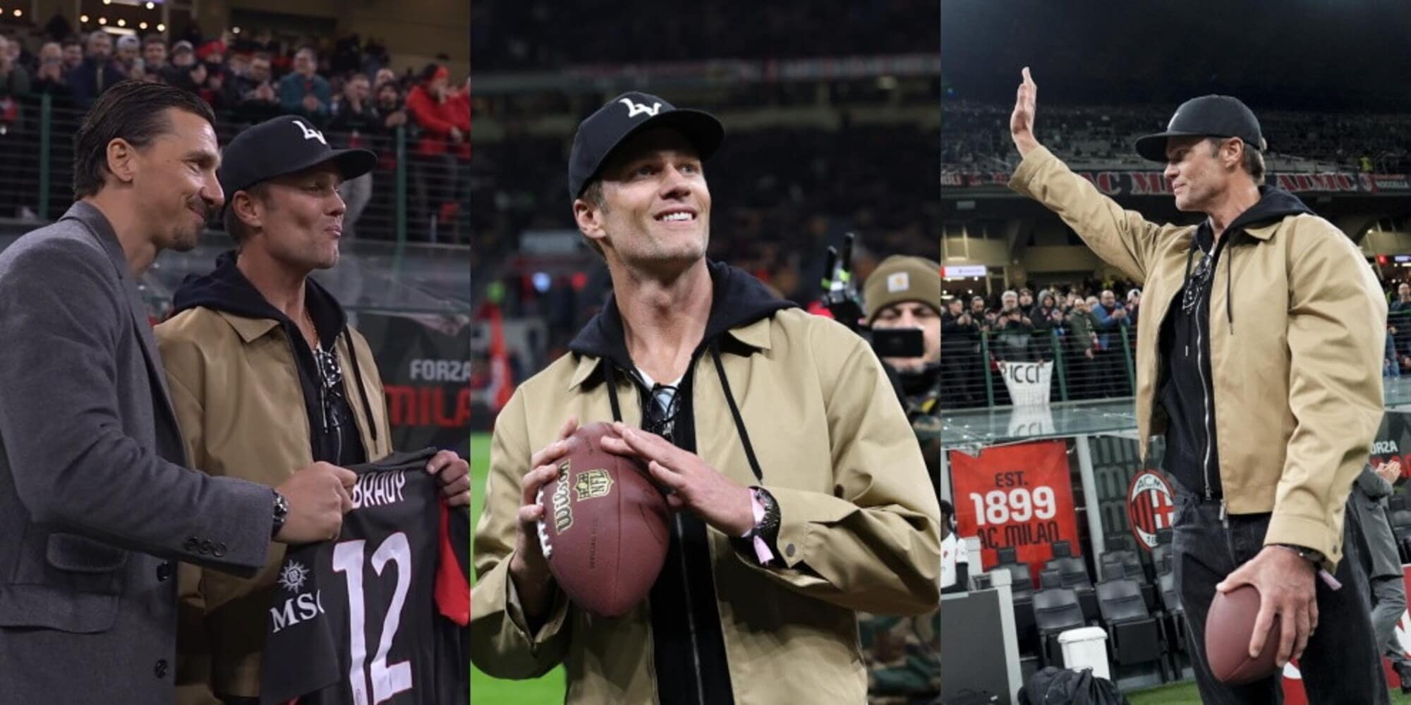 C'è Tom Brady a San Siro per Milan-Como e Ibrahimovic gli regala una maglia speciale