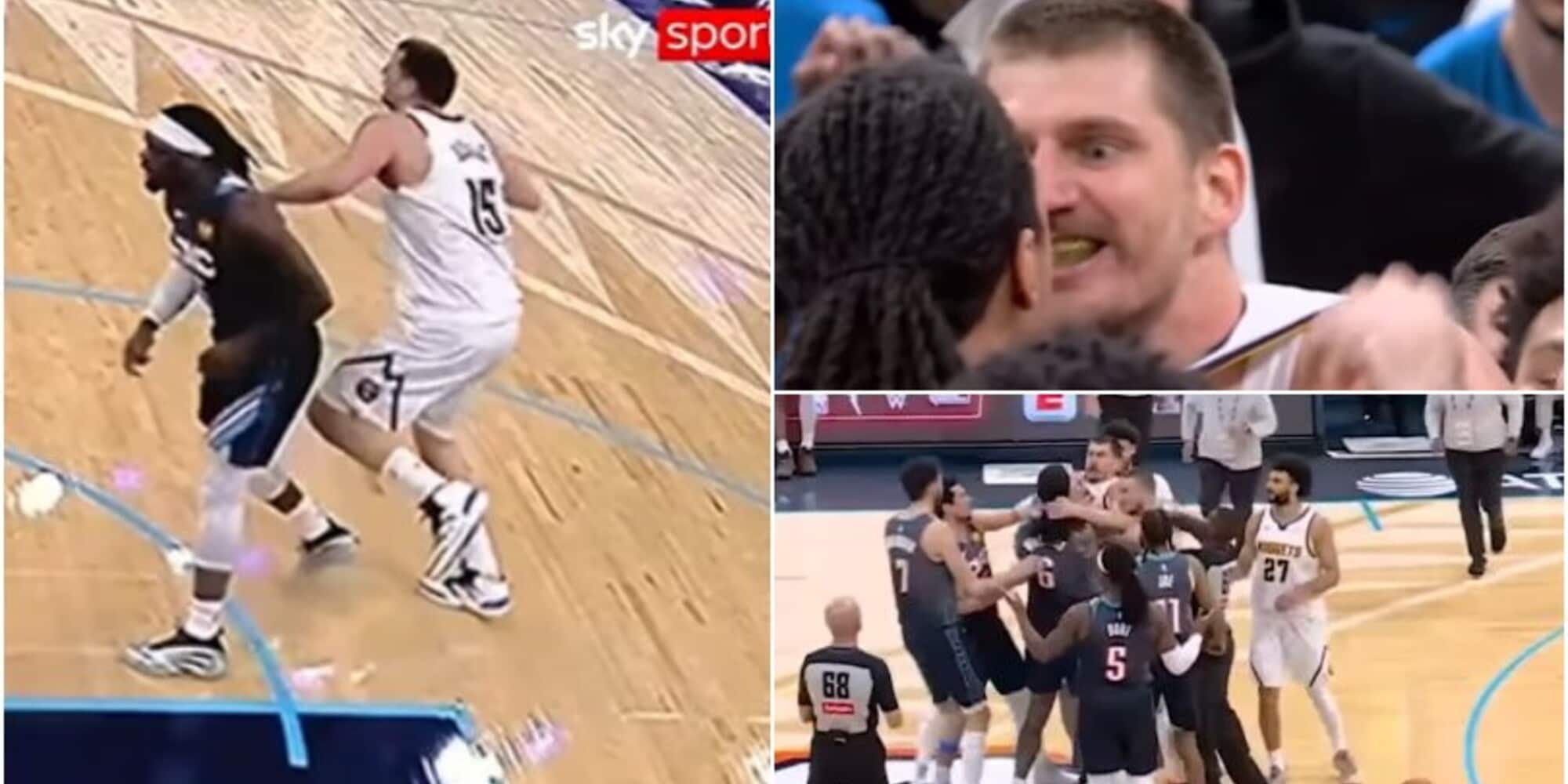 Furia Jokic in campo dopo il fallo di un avversario: scoppia una rissa totale in campo in Nba 