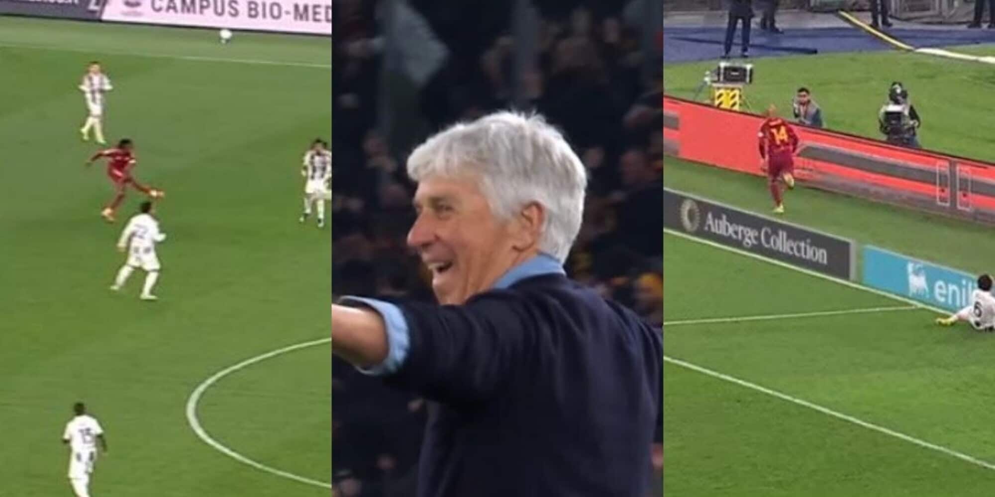 L'incredibile assist di Koné sul gol di Malen in Roma-Juve: la reazione di Gasperini dice tutto