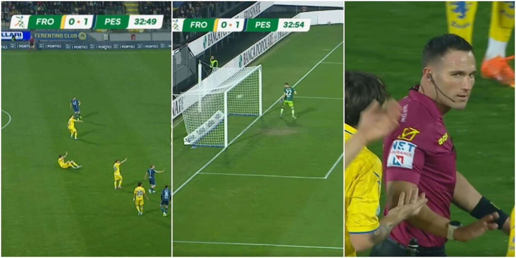 Caos e proteste a Frosinone, esplode un petardo e il Pescara segna il raddoppio casualmente: il gol è regolare