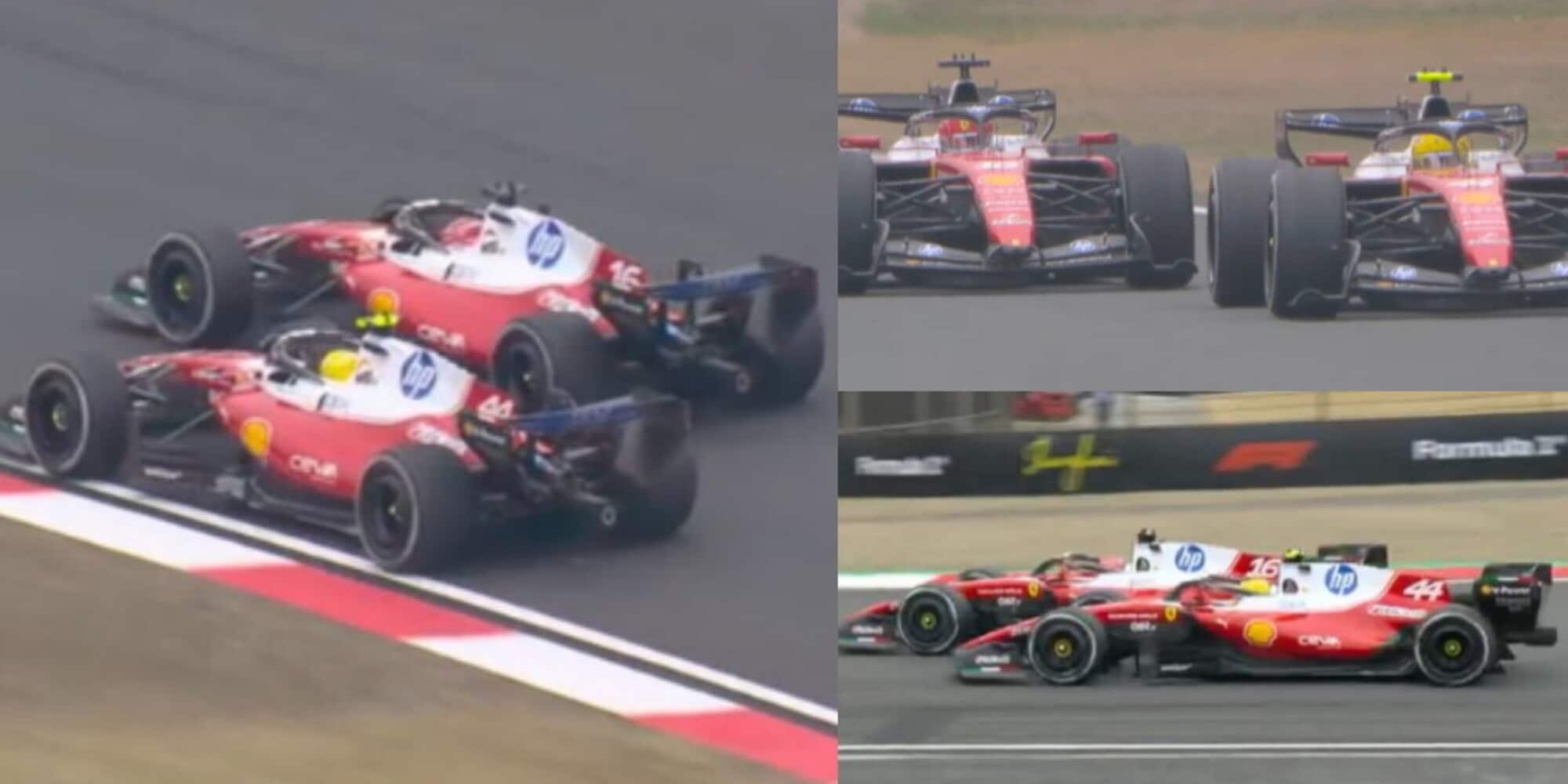 Lotta Ferrari, Hamilton e Leclerc scatenati rischiano il contatto! La sequenza spettacolare in pista