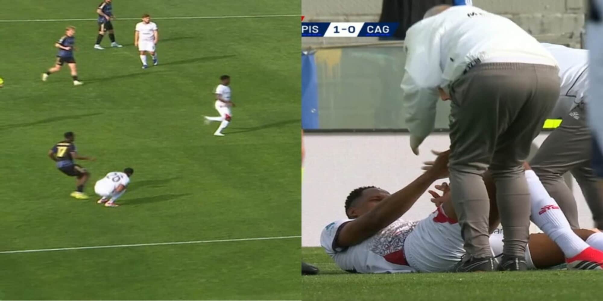 Durosinmi perde la testa, calcio folle a Mina: la sequenza e l'espulsione in Pisa-Cagliari