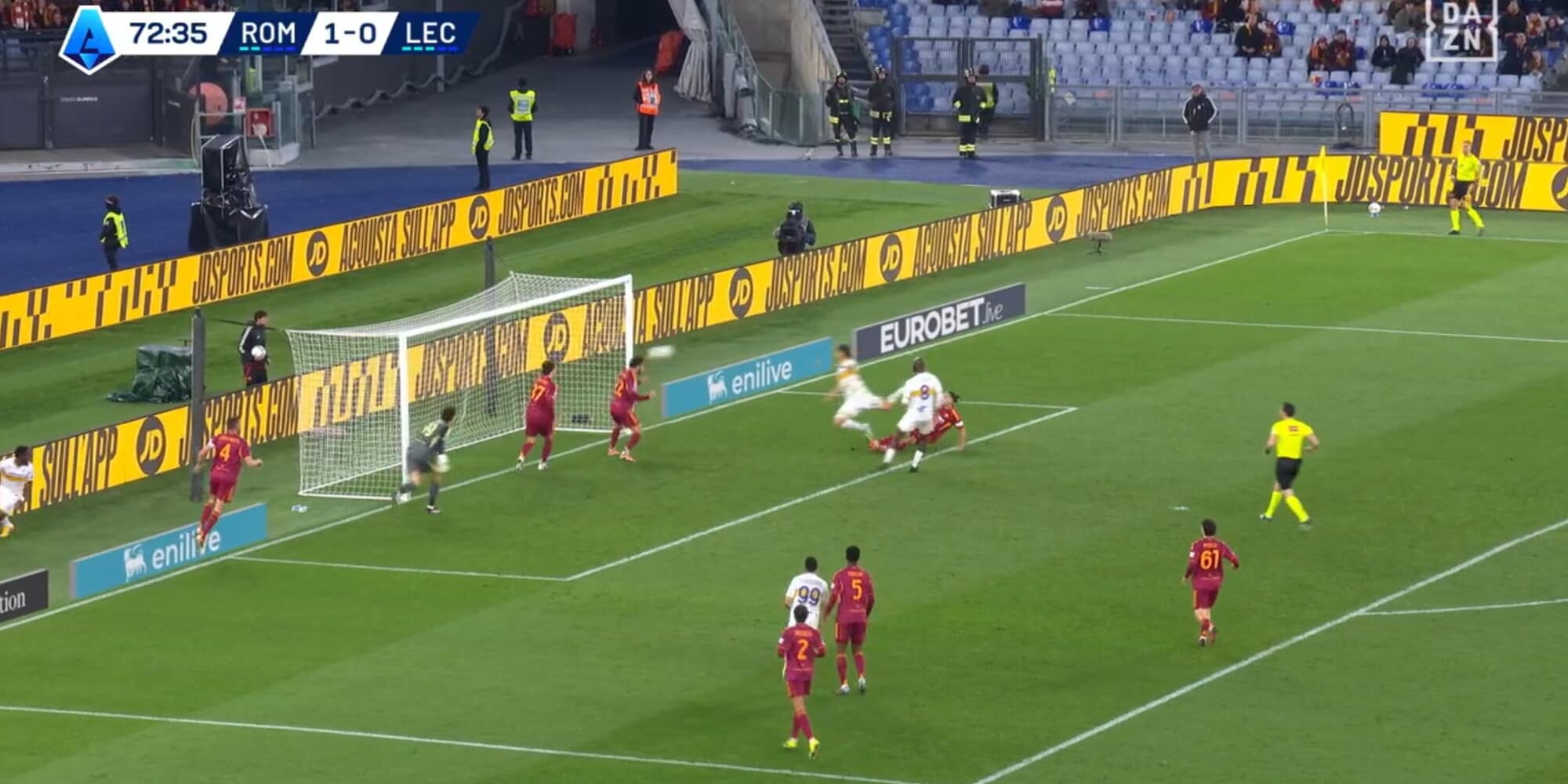 Hermoso, salvataggio prodigioso su Perotti: il colpo di testa sulla linea è pazzesco