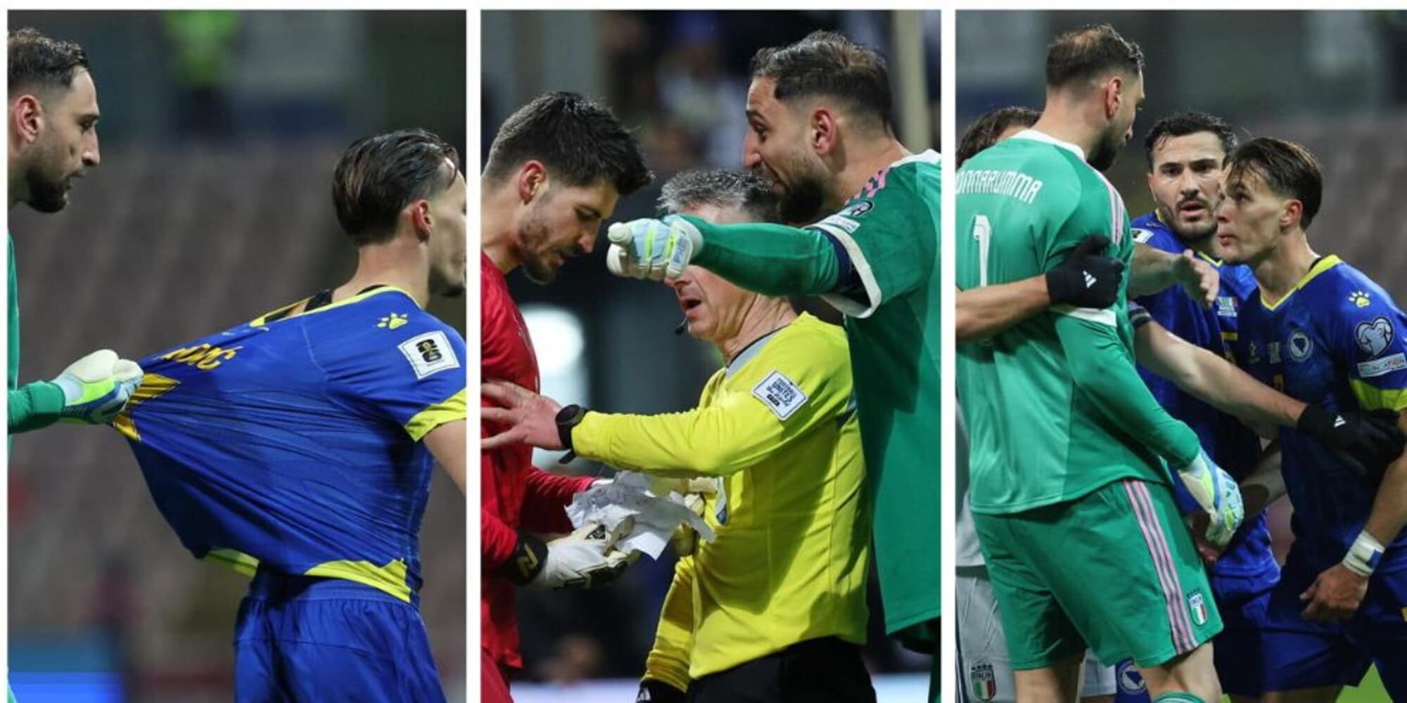 Follia Donnarumma: litiga con il portiere della Bosnia per il foglietto dei rigori e lo devono calmare