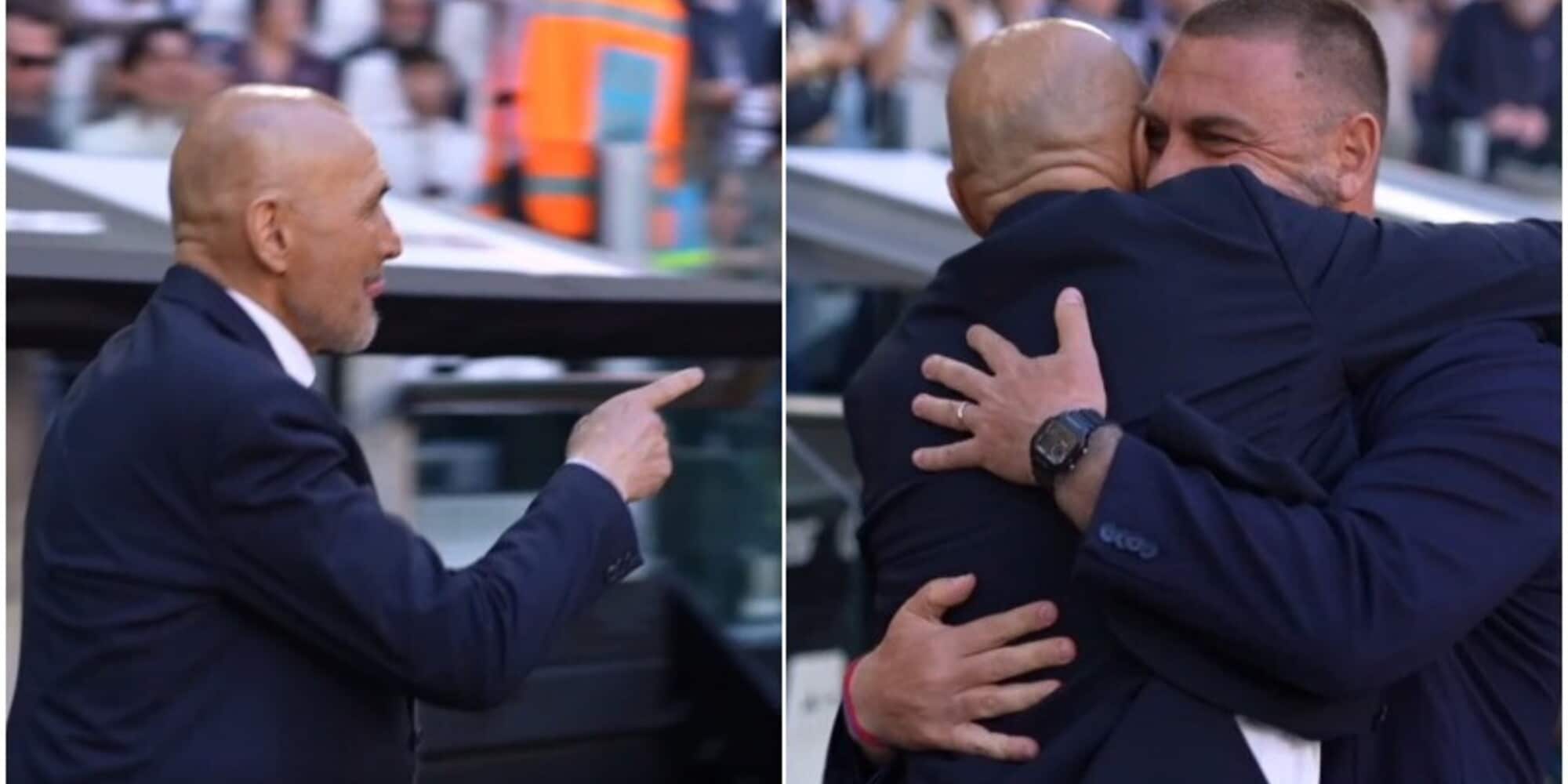 Spalletti e il dito puntato su De Rossi: abbracci e sorrisi a bordocampo prima di Juve-Genoa 