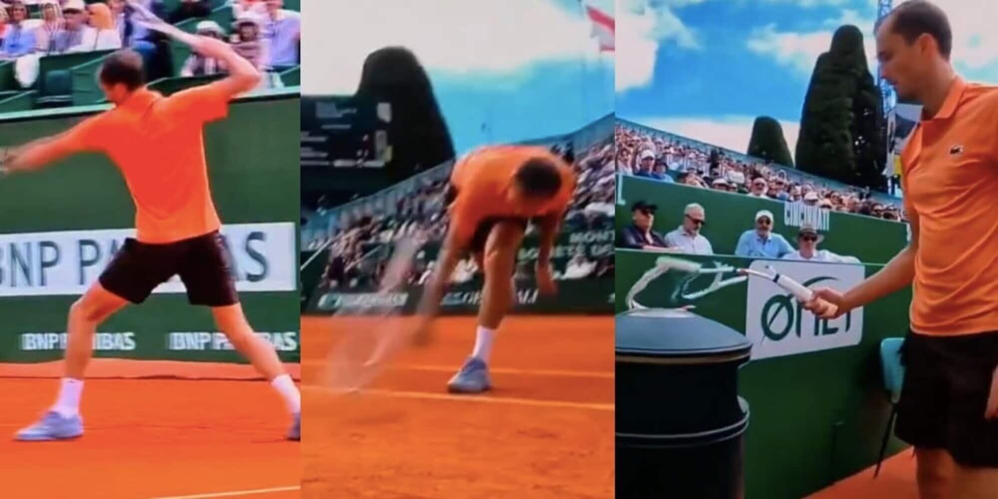 Berrettini lo umilia, Medvedev impazzisce: spacca la racchetta e poi la butta direttamente nel secchione dell'immondizia
