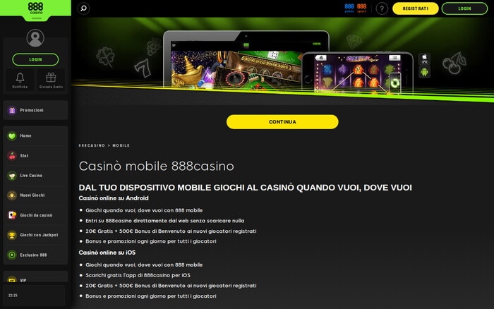 App mobile del casinò online 888casino
