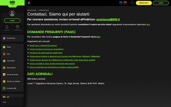 Assistenza clienti del casinò online 888casino
