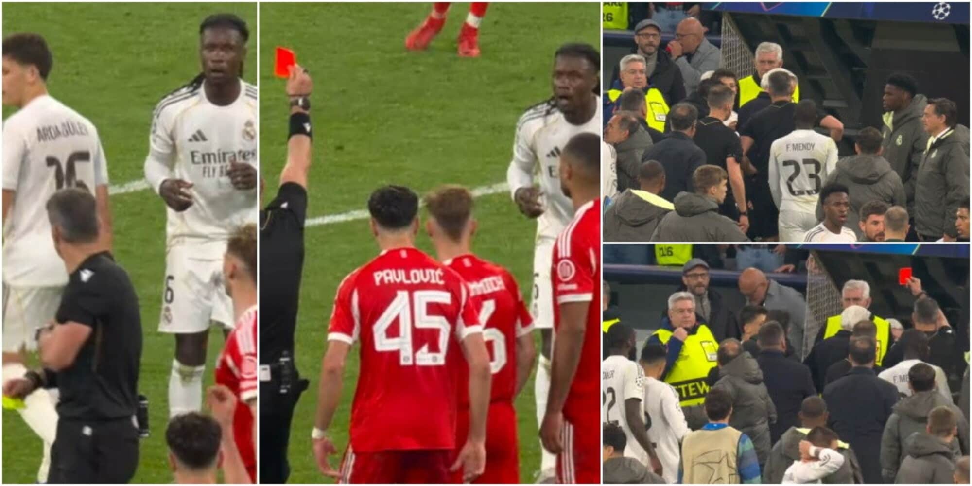 Real Madrid eliminato dal Bayern Monaco e furioso per il rosso a Camavinga: arbitro accerchiato, espulso Guler