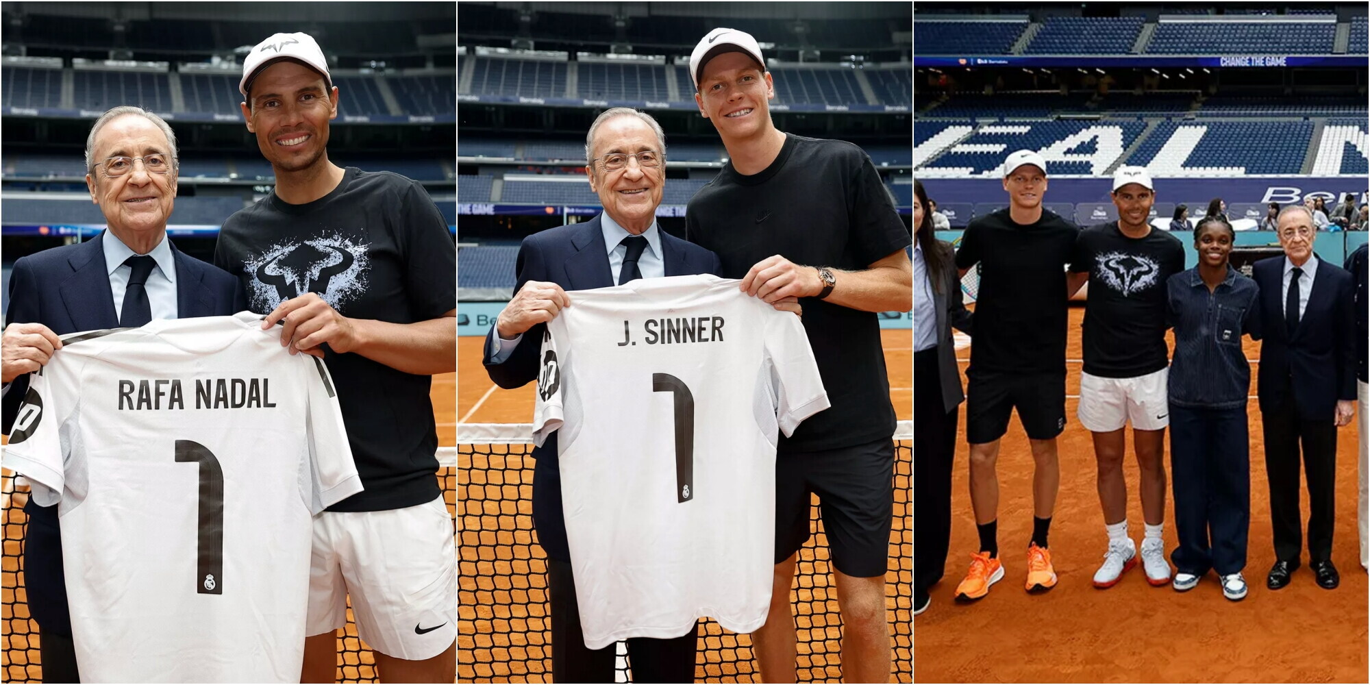 Sinner sfida Nadal al Bernabeu, e Florentino Perez gli regala la maglia del Real Madrid