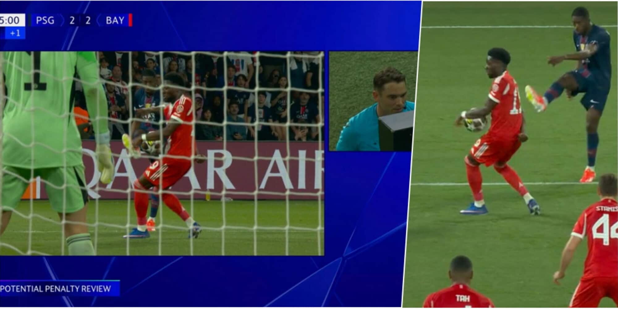 Fallo di mano di Davies sul cross di Dembelé, Var e rigore per il Psg: la fotosequenza