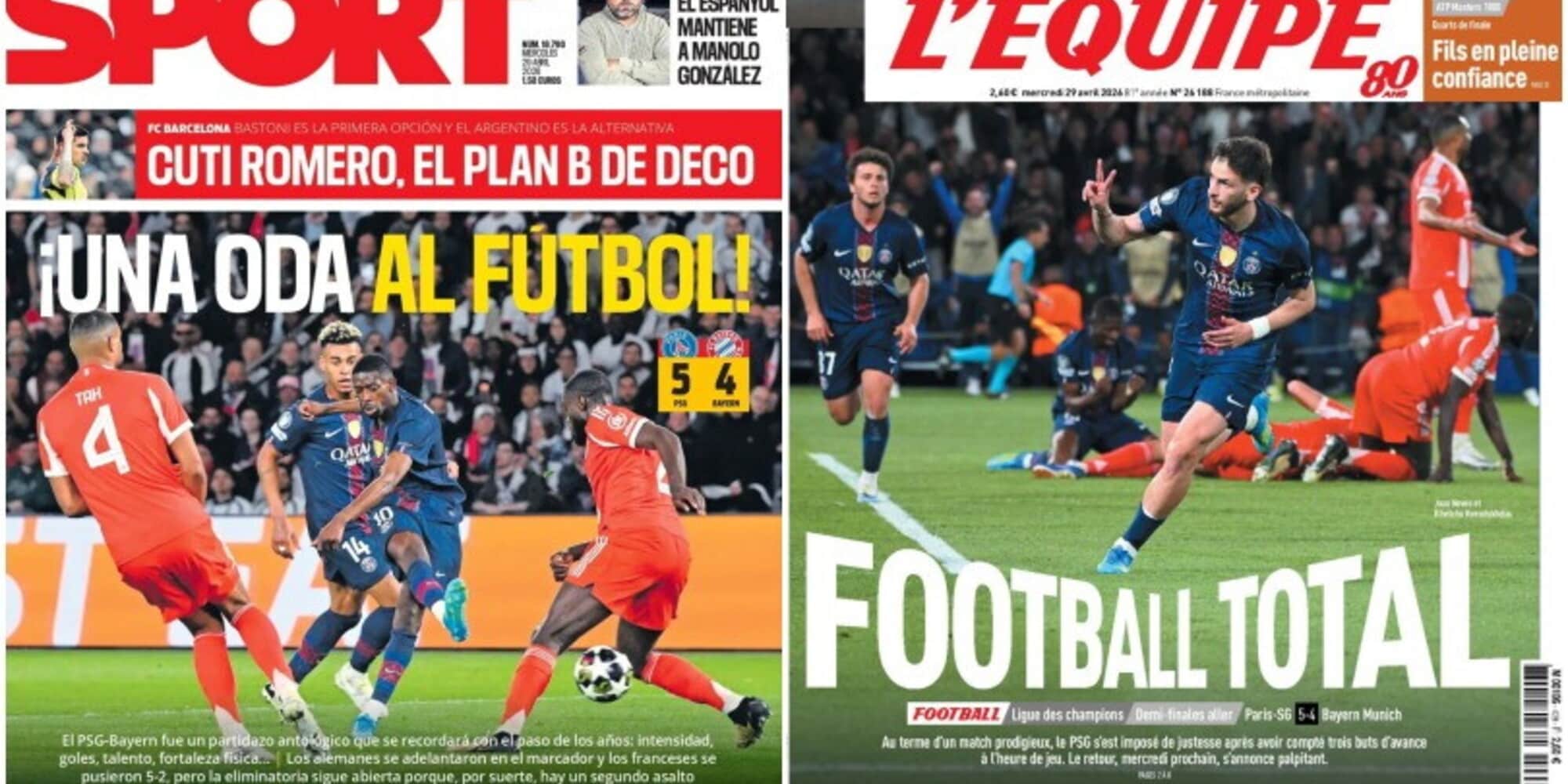 "Ode al calcio", "Football totale": le prime pagine dei quotidiani esaltano Psg-Bayern 