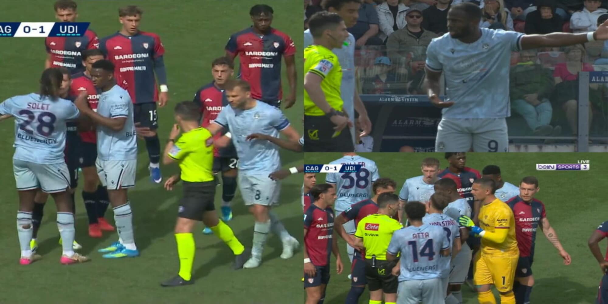 Tensione nel finale di Cagliari-Udinese, insulti razzisti contro Davis che sbotta ed esce senza maglia