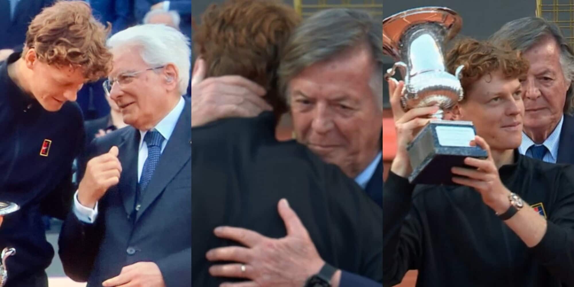 L'abbraccio con Panatta e le risate con Mattarella: la premiazione speciale di Sinner agli Internazionali d'Italia