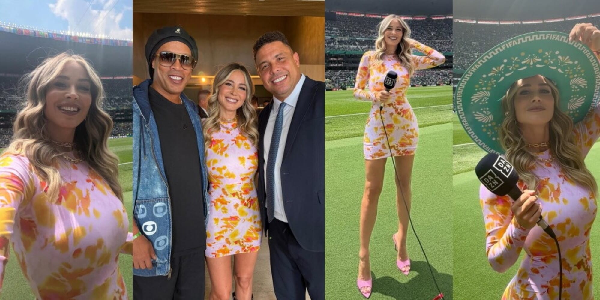 Diletta Leotta "Mondiale" tra Ronaldo e Ronaldinho: sombrero e vestitino rosa floreale per l'esordio della Coppa del Mondo