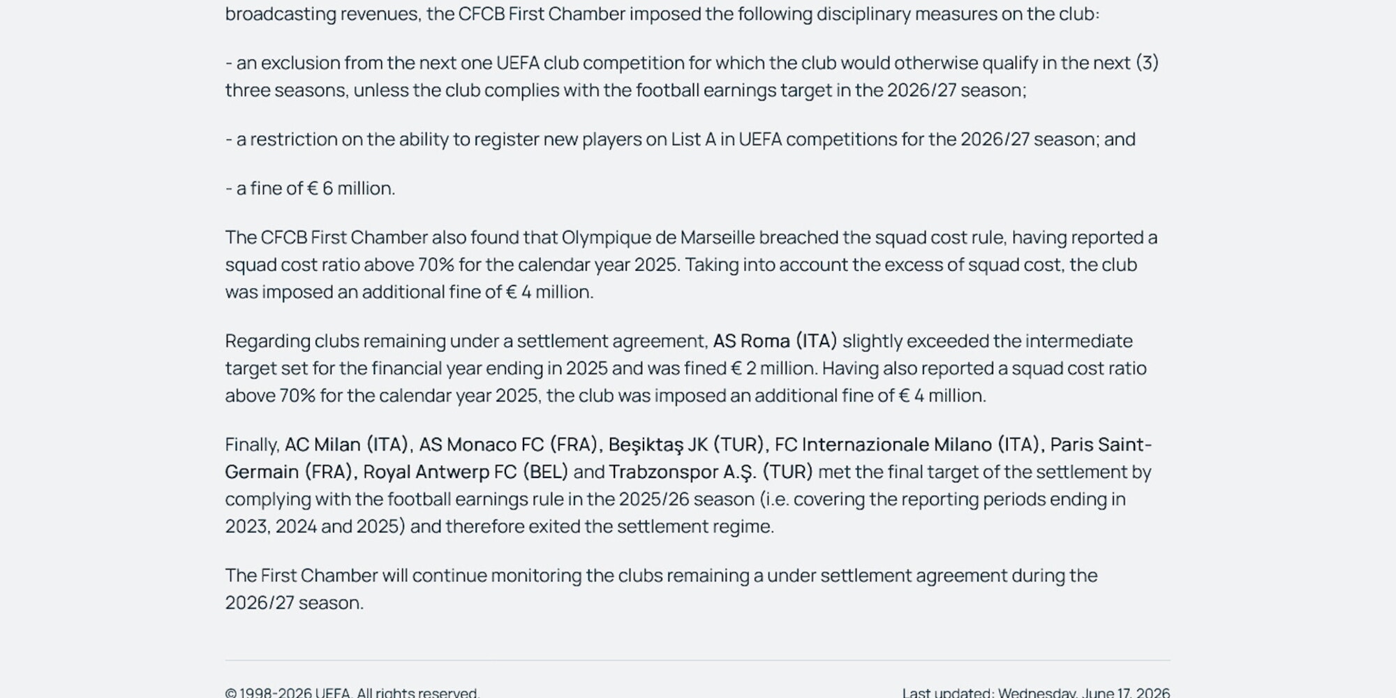 Roma multata dalla Uefa, superati due parametri del Settlement Agreement