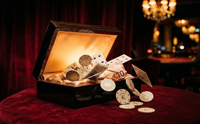 Bonus di benvenuto casino con regalo dorato e fiches