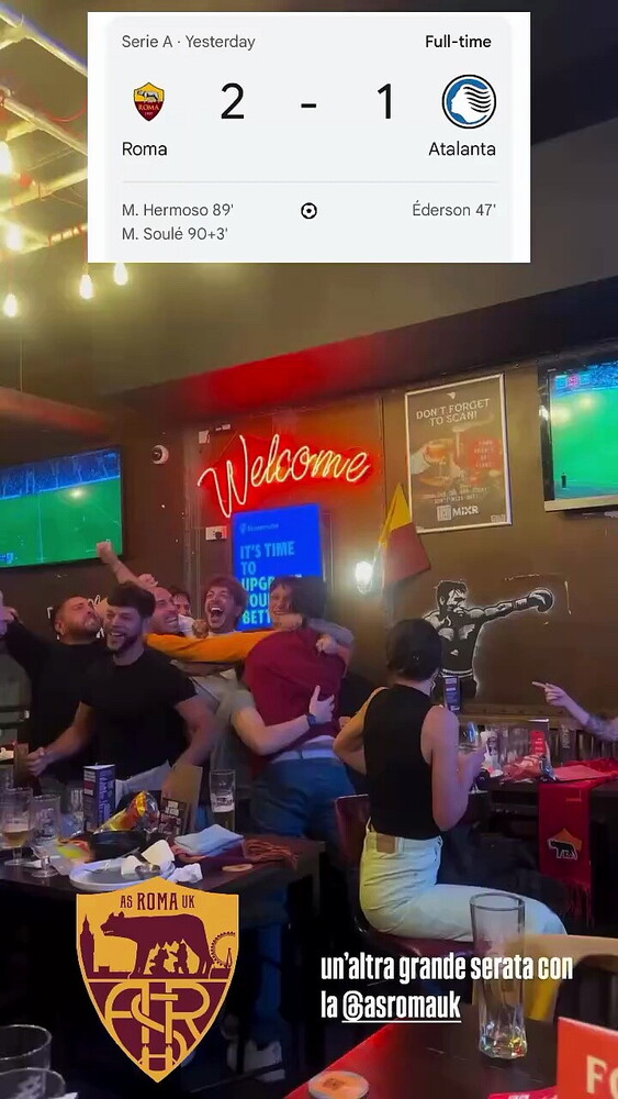 Ultimo impazzisce al gol di Soulé in un Roma Club di Londra: il video è già virale