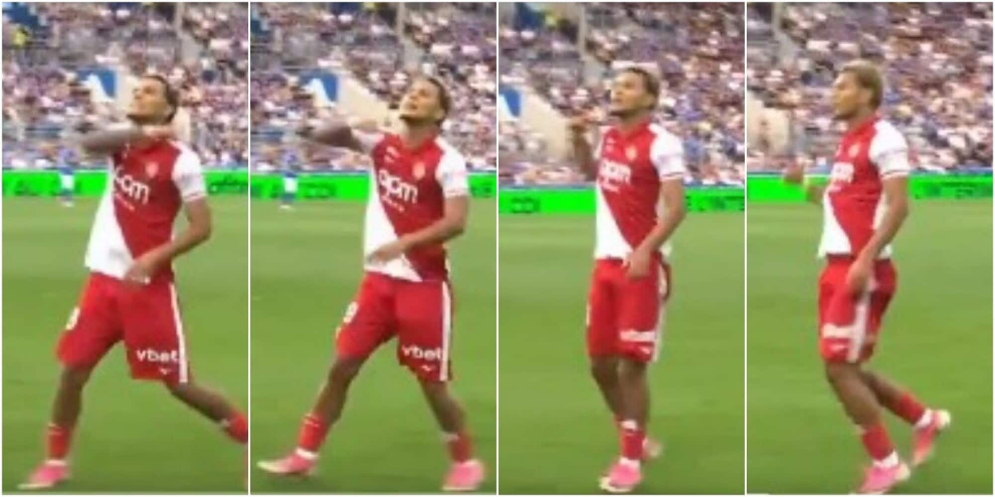 Attaccante del Monaco esulta dopo un gol con gesto simile a decapitazione, suscitando polemica