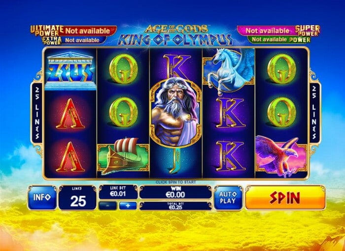 Slot Age of the Gods King of Olympus con Zeus al centro e Pegaso bianco