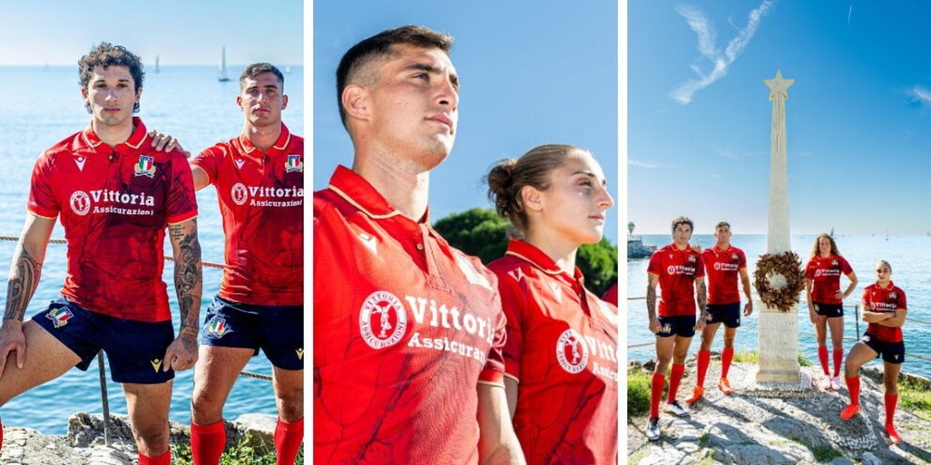 Genova, Garibaldi e le maglie rosse della Nazionale di rugby: le immagini virali