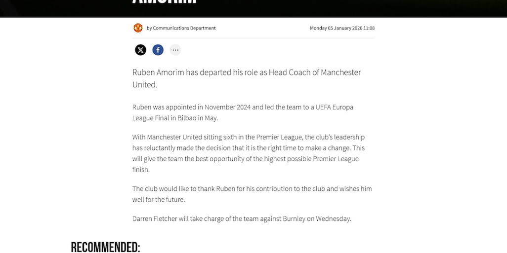 Manchester United, ufficiale: Amorim è stato esonerato