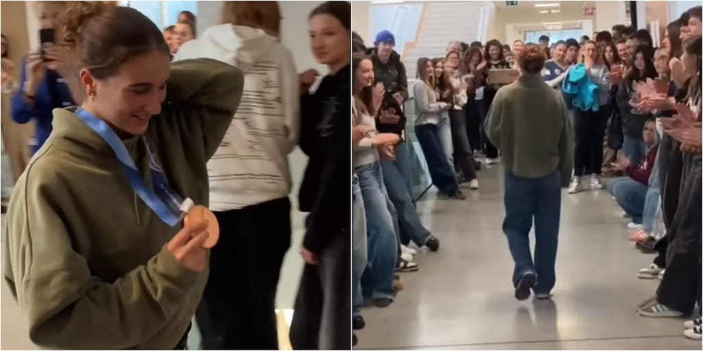 Flora Tabanelli torna al liceo, dopo il bronzo alle Olimpiadi c'è la maturità: l'ovazione dei compagni di scuola VIDEO