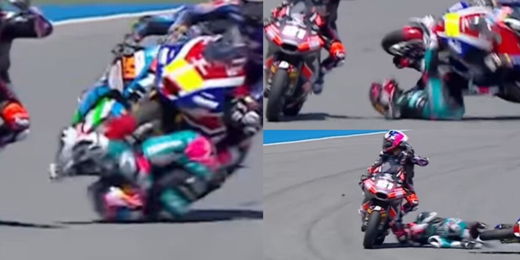 Incidente shock in Moto2, pilota travolto in pista: la sequenza, la bandiera rossa e le condizioni